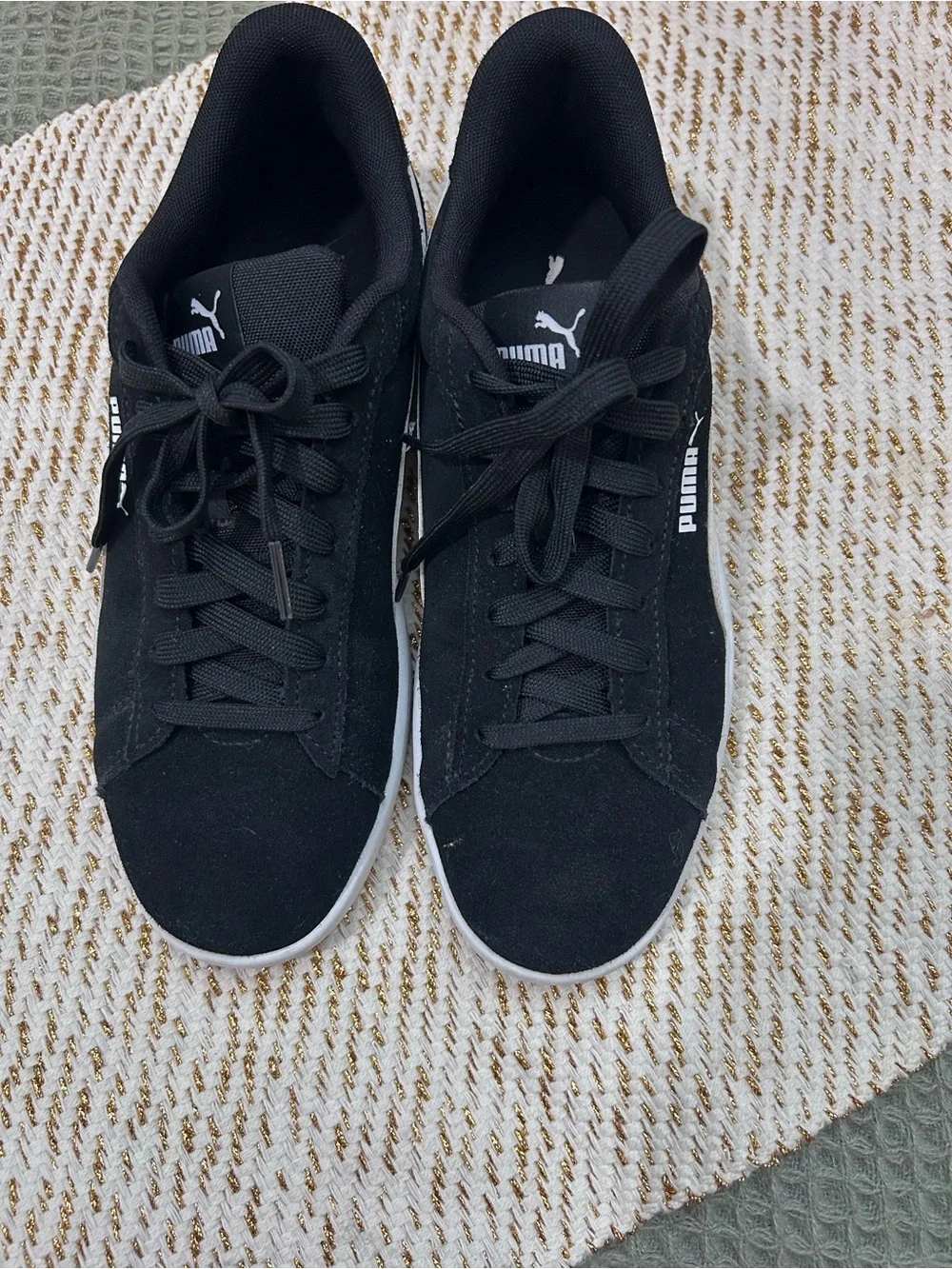 Puma Men's Black Suede Low-Top Sneakers with White Logos